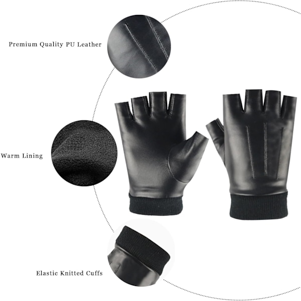 Fingerløse Termiske Læderhandsker Mænd Kvinder Varme Vinter Halvfinger Kørselshandsker med Tyndt Indre Fleece til Cykling Motorcykel Vandreture Black #B