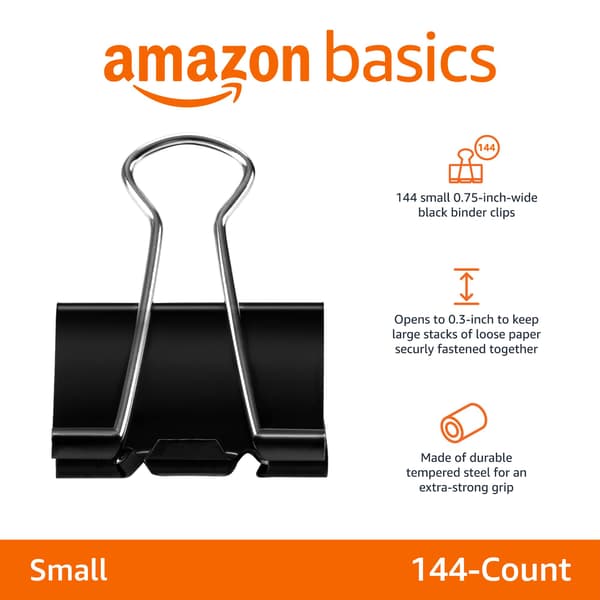 Amazon Basic Slitstarka pärmar, för kontorsbruk, 144 pärmar (12-pack med 12), Små, 1,9 cm, Svart
