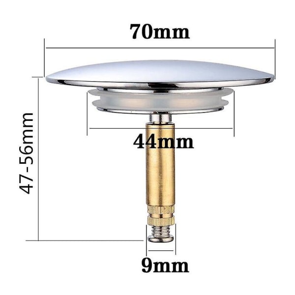 2024 Badepropp Diameter 70mm Med Dobbel Tetning Høydejusterbar Universell Badepropp Vaskventil Forkrommet Herdet Messing Anti-rust