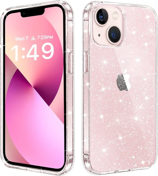 Kompatibel med iPhone 13-deksel, glitrende bling søtt slankt dame jente mobildeksel