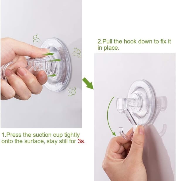 Set of 2 Transparent Wall Mounts with Suction Cups, Load 3KG, Plastic Suction Cup Holder for Kitchen/Bathroom
