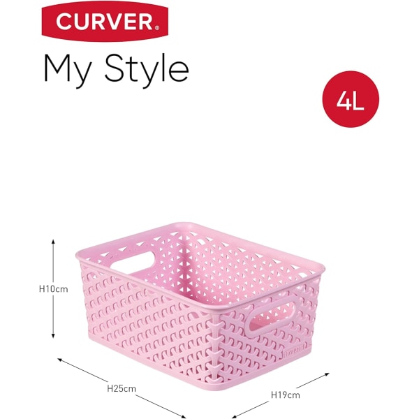 My Style Rattan Effect Set med 4 små rektangulære oppbevaringskurver på 4 liter - rosa - for kjøkken, stue, bad, soverom og vaskerom Pink 4 x 4L Small