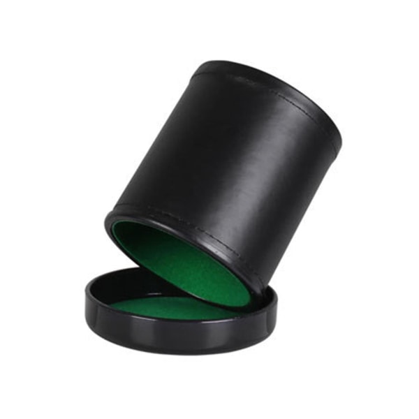 Terningkopp i sort og grønt skinn med lokk for løgnere terninger Farkle Yahtzee brettspill, svart