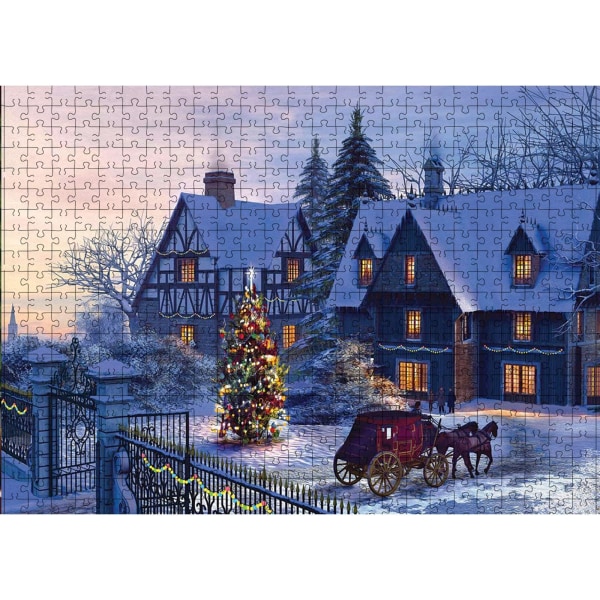 Jule-adventskalender - 1000 stk Jigsaw Advent Calendar 2023, Santa Claus Tree Jigsaw Puzzle Julegaver til barn Voksne (ishytte, 1000 stk)