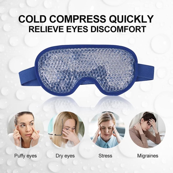 Cold Eye Mask, Puffy Gel Eye Mask, Mørke rande, Migræne Genanvendelig Cold Eye Mask med Plys øjen-islomme tilbage til varm kold terapi (marineblå)