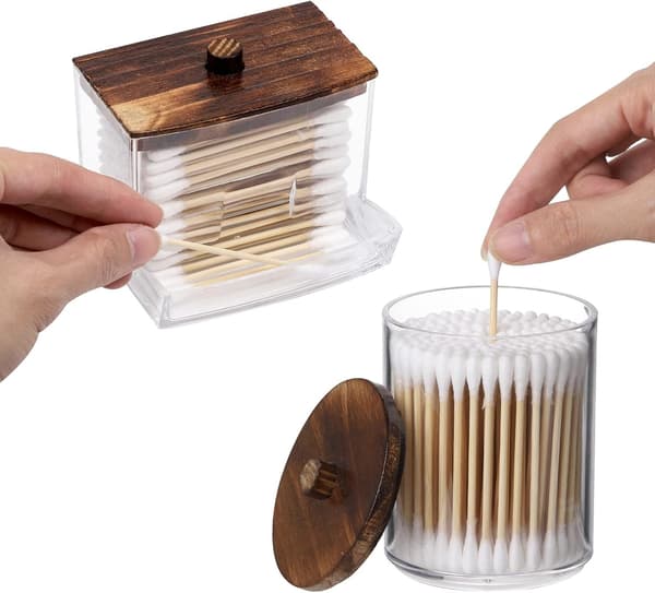 3 stk Beholdere Baderomsoppbevaring, 10/7 OZ Bomullspads/Q-tips Dispenser, Apotekerglass Organizer