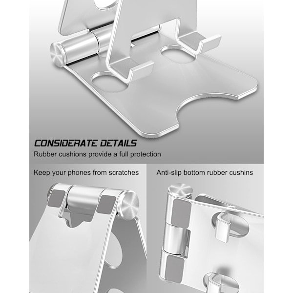 Justerbar Telefonholder, Fuld Aluminium Foldbar Skrivebords Holder Telefonholder til 4-11'' Mobiltelefoner og Tablets Silver