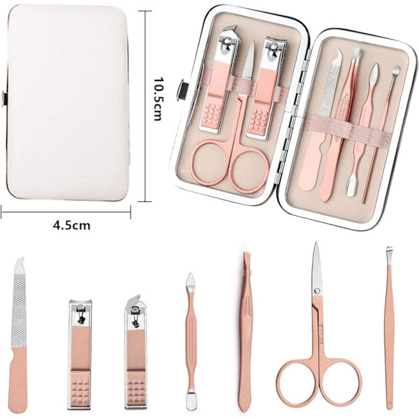 Nagelklippare Manikyrset, 7 i 1 Rostfritt Stål Professionell Pedikyr Kit Nagelsax Manikyrset med Svart PU Läderfodral för Resor & Hem