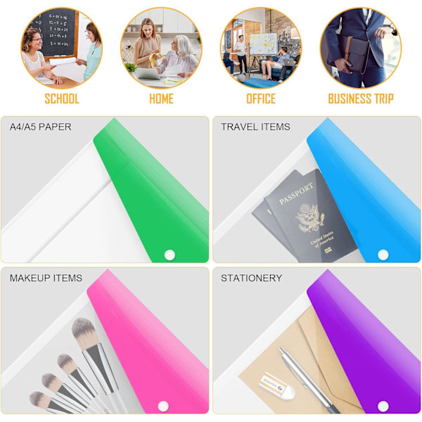 ble Punched Pockets A4 Plastlommer 12 Pakke A4 Mapper Lommer Plast Dokumentfiler Popper Lommer, A4 Transparent Lomme med Trykknap en Colored Expandable