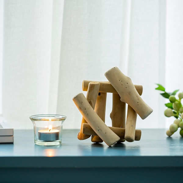 Rustik Trä Tealight Ljusstake Set om 2 med Glaskopp Flytved Votive Tealight Hållare för Bondgård Bröllop Centerpieces Vardagsrum C