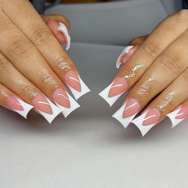 Medium Press on Nails Pink Square False Nails Duckbill Shaped Acrylic Nails Full Cover