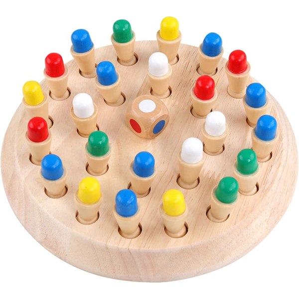 Minnespel i trä för barn, Trädgårdsbrädspelet, Förbättra minne och färgkognition med 24 färgade schackpjäser, Montessori pedagogisk hjärnteaser