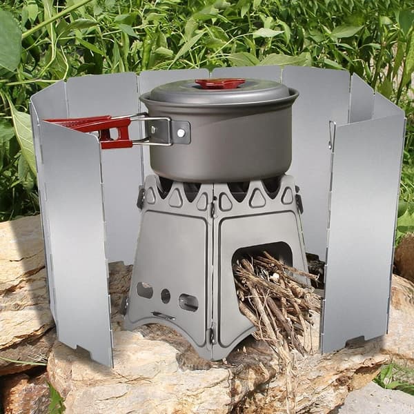 Stove Windscreen, 10 Plates Aluminum Stove Windscreen with Zipper, for Camping, Butane Stoves