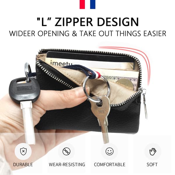 Læderpung, mini dobbelt nøglering møntpung, unisex (sort, standardstørrelse) black