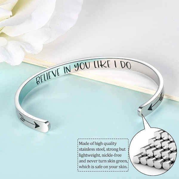 Vänskapsarmband för kvinnor - Inspirerande vänskapspresenter till bästa vän, motiverande manschettarmband för systrar, mamma, lärare, presenter 1BELIEVE IN YOU LIKE I DO