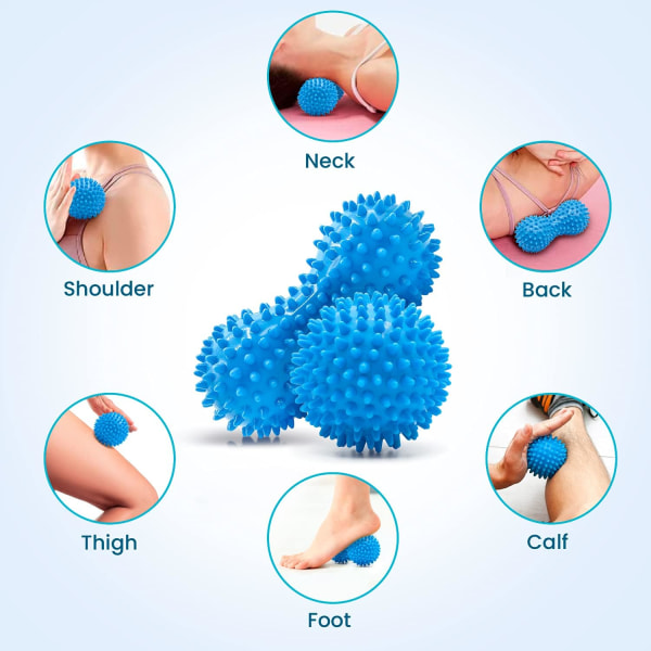 Kova piikikäs hierontapallotelasarja - täydellinen kantapääkivulle, liipaisupisteelle, syväkudoskäsittelylle, myofaskiaalisen vapautumisen - suunniteltu lievittämään stressiä Set of 2 (Blue)