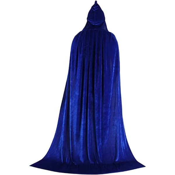 Hodeplagg med lang kappe i gullfløyel, vampyrkappe for voksne, cosplay, halloween, karneval blå