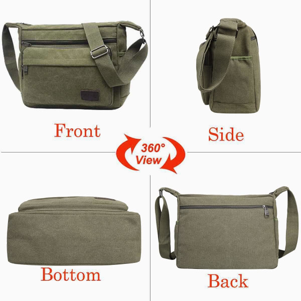 Vattentät budväska axelväska 13 tum, multifickor canvas crossbody väska för män, casual lätt axelväska för utomhusfiske camping Green