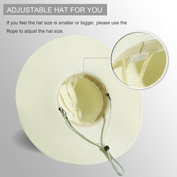 Dame Bredbremmet Halmhatt Floppy Foldable Roll up Cap Strand Solhatt UPF 50+ Bowknotivory White