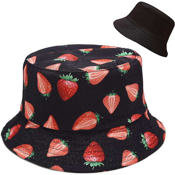Söpö ämpärihattu rannan kalastajanhatut naisille, kääntyvä kaksinkertainen kulutus Strawberry