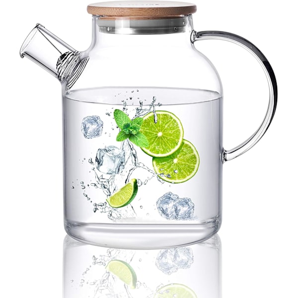 Glastekanna Spishällssäker, 1500ML/50,7oz Klar Glaskanna med Avtagbar Filterpip för Löst Blad och Blommande Te 1500ml/50.7oz