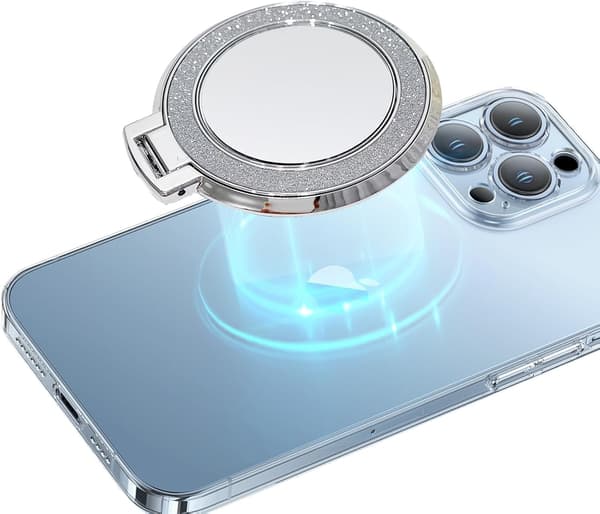 Telefonringhållare Silver, Diamant Bling Spegel Mobiltelefon Greppstativ, Stöder Magnetisk Laddning (Silver)