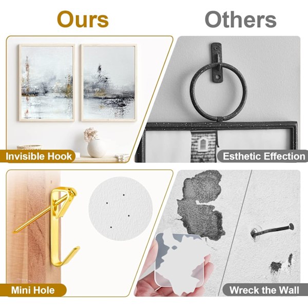 372 Pcs Picture Hooks for Frames with Hangers, Nails, Wire, Mini Level Frames Mirrors Canvas, Heavy Duty Drywall-75lbs