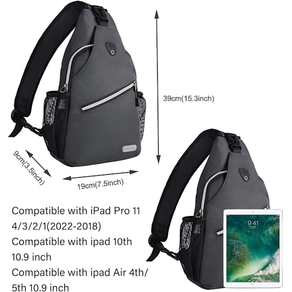 Sling-reppu, monikäyttöinen crossbody-olkalaukku, matkustus- ja vaelluspäiväreppu Space Gray