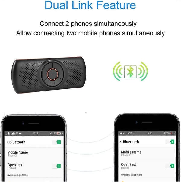 Håndsfrit Bluetooth-sæt til bil, 2 mobiltelefoner samtidigt forbundet til Bluetooth 4.2-højttalere