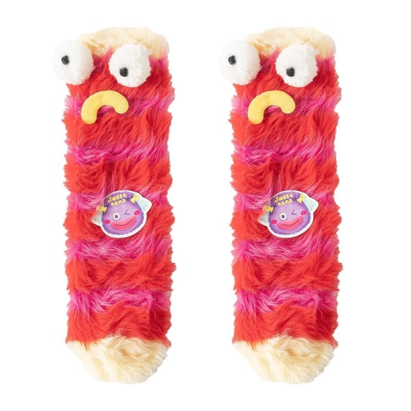Damesokker Fluffy Cartoon Monster Sokker, Coral Velvet 3D Plush Quirky Sokker, Vintervarme Fuzzy Koselige Sokker Julegaver Tøfler Sokker(rød)