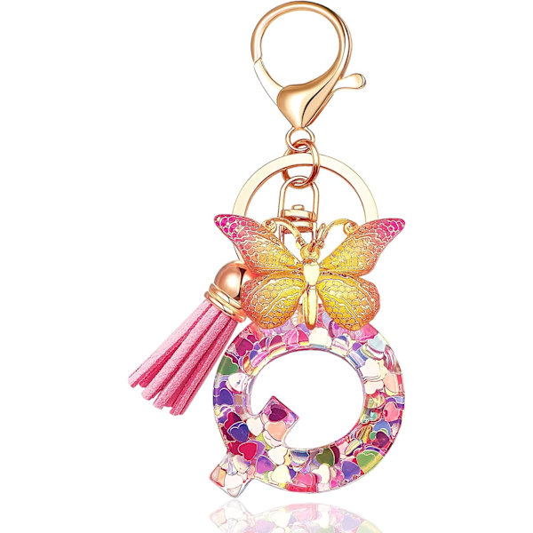 Nyckelringar i form av initialer för kvinnor Tassel Butterfly Pink Purple Cute Car Keyring för plånbok Handväskor Ryggsäck A-Z Pink Q