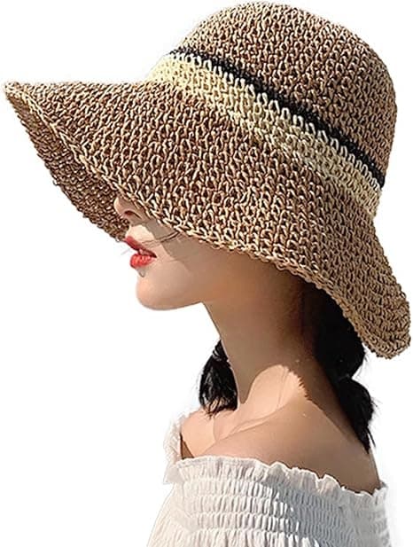 Trendy dame solhat sommer stråhat UPF 50+ Khaki