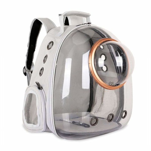 Pet Space Capsule-rygsæk, lille medium kattehvalpe-hundeholder, gennemsigtig åndbar varmetæt, kæledyrsbærer til rejse og gå-camping (grå)