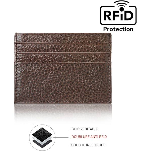 Äkta läder korthållare 7 kortplatser Minimalistisk Ultra Slim för jacka, byxor Brown Rfid