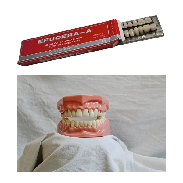 56 stk falske tenner Dental Komplett akrylharpiks protesetenner, 2 sett protesetann, for erstatning, DIY eller Halloween (23 A2)