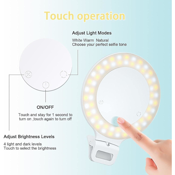 Selfie Ring Light, Touch Control, Genopladelig 800mah 60 Led Circle Light Med 3 Lystilstande Til Iphone/android Laptop Fotografering