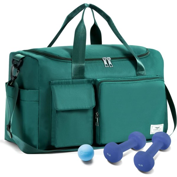 Dame Sports Gym Bag Duffle Bag med Skorom, Weekend Travel Bag Overnatting Bag for kvinner, Sammenleggbar Vanntett Holdall Hospital Peacock Blue