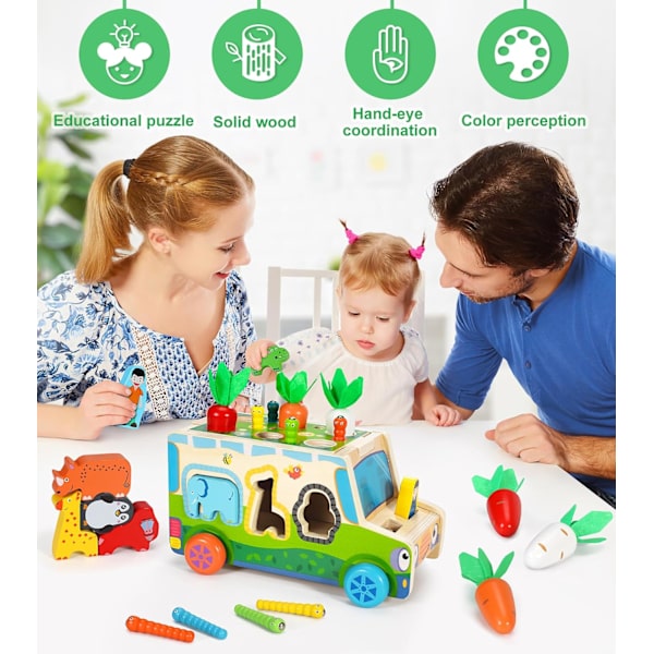 Montessori-lelut 1 2 3 -vuotiaille | Puinen muotoslajittelija 1 -vuotiaille | 7-IN-1 hienomotoriikan taitoja kehittävät lelut Kalastuspeli Auto Taaperolelut Lahjat 1 2