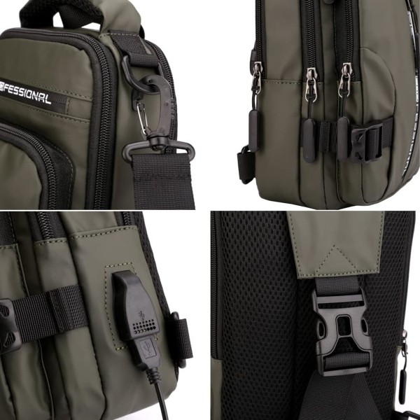 Nylon Casual Sling Bag Rygsæk Håndtaske til Mænd Rejse Udendørs Sport Vandring Crossbody Brystpakke Skuldertaske Multifunktions Daypack, med USB #29black(nylon)