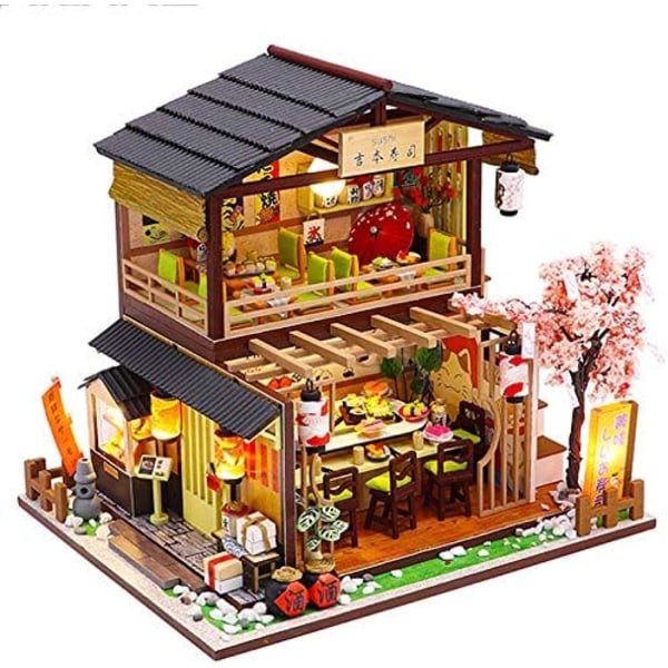 Dukkehus miniature med møbler, DIY træ dukkehus sæt