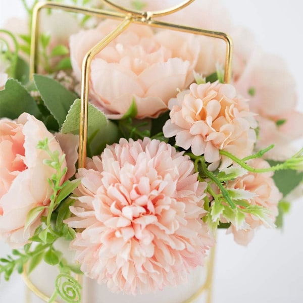 Kunstige blomster falske peon silke hortensia blomst med vase blomsterdekorasjoner for bryllupsdekorasjon bordmidtpunkter (rosa med vase Pink With Vase Set