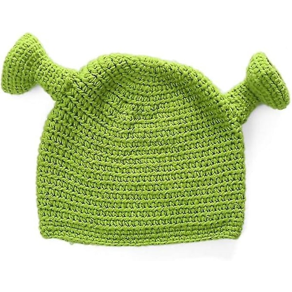 Unisex käsinneulotut Shrek-hatut - lämmin ja kestävä käsinneulottu pipo - villainen talvihattu naisille ja miehille - vihreä
