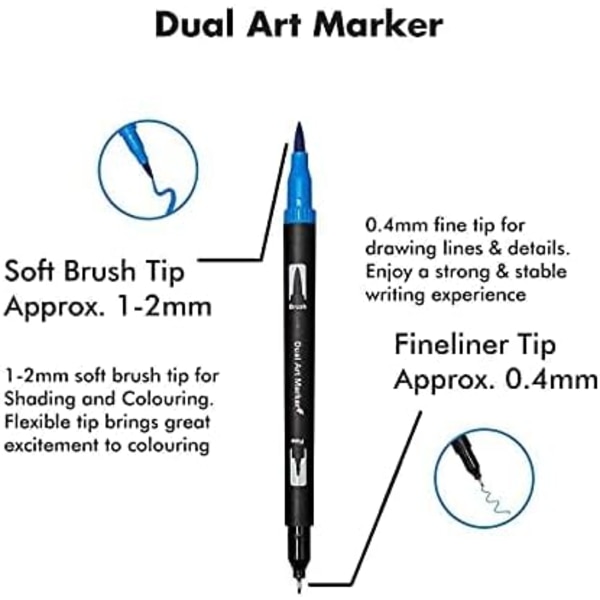 Farveblyanter til voksne Scherry Dual Tip Brush Pens 24 farver Filtstift Farvede Kunstpenne til voksne, Børnemarkører til kalligrafi Tegneseriebogstaver 24