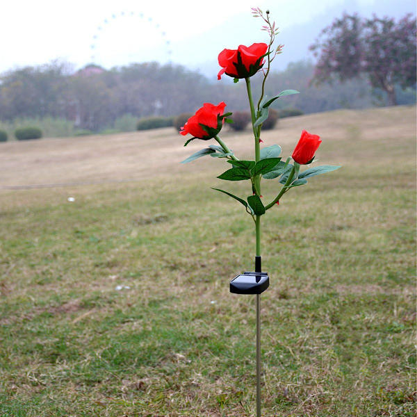 Solcelledrevne havedekorationer, kunstige blomster med lys, havegaver til bedstemor, bedstefar, have, baggård, terrassedekoration - rød Red