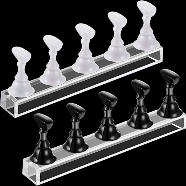 2 set akryl nageldisplayställ nagelövningsställ magnetisk nagelövningshållare fingernagel DIY nageldesignställ för falska naglar manikyrverktyg (W White and Black