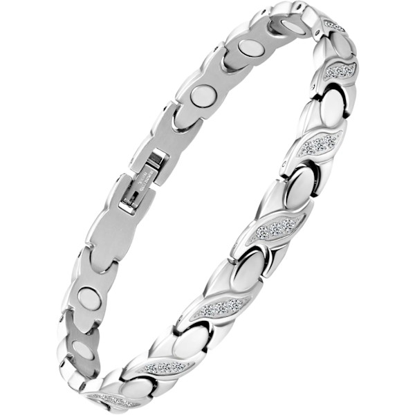 Magnetiskt armband i titanstål för kvinnor, justerbar längd, kristalldesign, magnetiskt armband med starka magneter för kvinnor, med storleksverktyg och smyckesask silver cryst-al