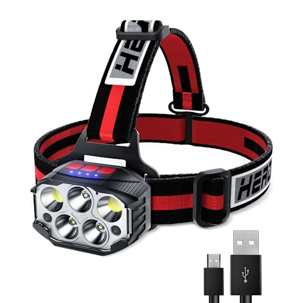 LED pannlampa uppladdningsbar 1100 lumen med rött ljus superljus strålkastare ficklampa 7 belysningslägen vattentät rörelsesensor för utomhusbruk