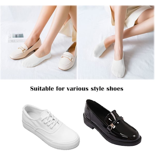 Usynlige Sokker til Kvinner - Pustende Mesh Anti-Skli Usynlige Sokker Is Silke Lav Kutt Liner Ankel Korte Sokker for Damer Trenere Loafers Sneakers Båtsko White