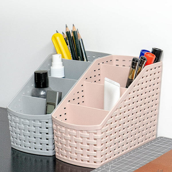 Oppbevaringskurv, Kosmetikkboks Organizer, Plast Oppbevaringsboks Skrivebord 4 Rutenett Under-rutenett Oppbevaringsboks Multifunksjonell Oppbevaring for Skrivebord Kontor Soverom C Grey 4 Grid