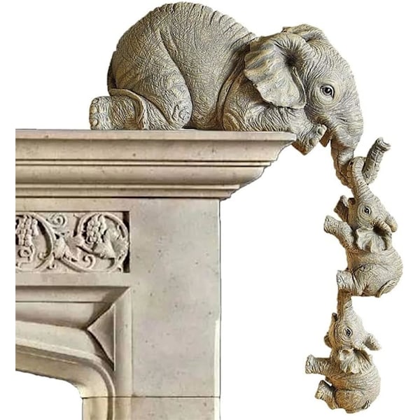 3 stk. Elefant Hylde Sitter, Mor Elefant Hængende Baby Elefanter, Pejs Dekoration, Elefant Statue Skulptur Harpiks Figurer